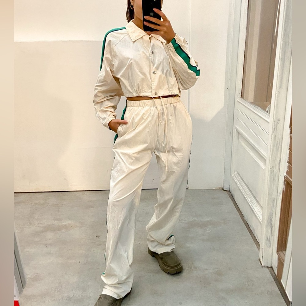 ZARA Cropped Nylon Beige/Cream Tracksuit